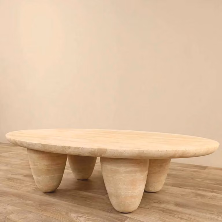Casa Padrino stolik kawowy z trawertynu i kamienia naturalnego Beżowy 120 cm - Meble do salonu