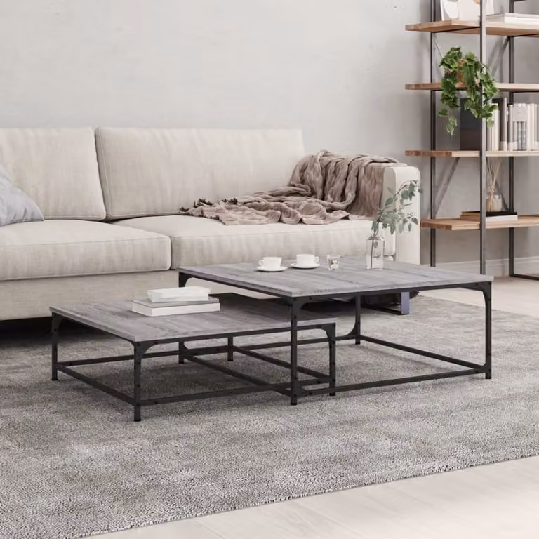 Maison Exclusive – zestaw 2 stolików. Szary materiał drewnopochodny Sonoma.