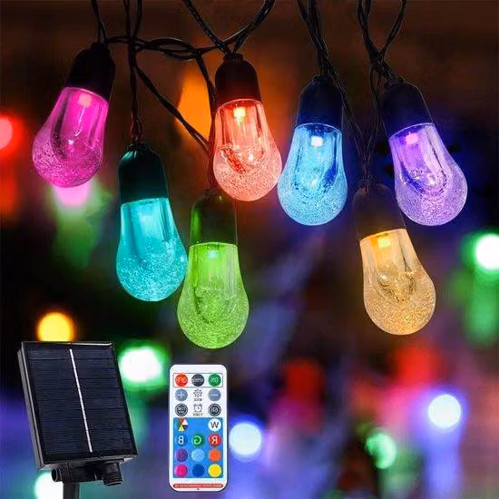 Lampa uliczna LED zasilana energią słoneczną, 5 m, 20 diod LED – wodoodporna – z regulacją jasności – z timerem – 6 trybów pracy – dekoracja tarasu i ogrodu