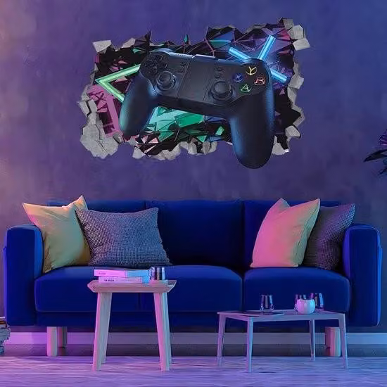 Naklejka ścienna 3D dla graczy – kolorowy plakat dla graczy – odpowiedni do pokoju dziecięcego