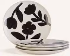 Zestaw 4 talerzy obiadowych Flora marki Broste Copenhagen w kolorze białym z motywem kwiatowym, wykonanych z ceramiki, bezpiecznych dla zmywarki