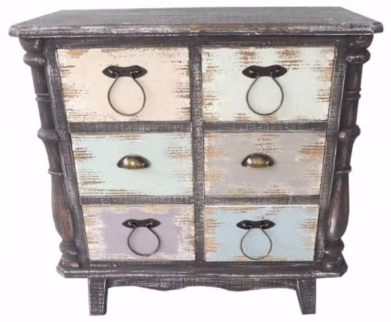 Komoda Casa Padrino w stylu wiejskim, shabby chic, antyczny wygląd, czarny / wielokolorowy, wymiary: 80 x 38 x 79 cm
