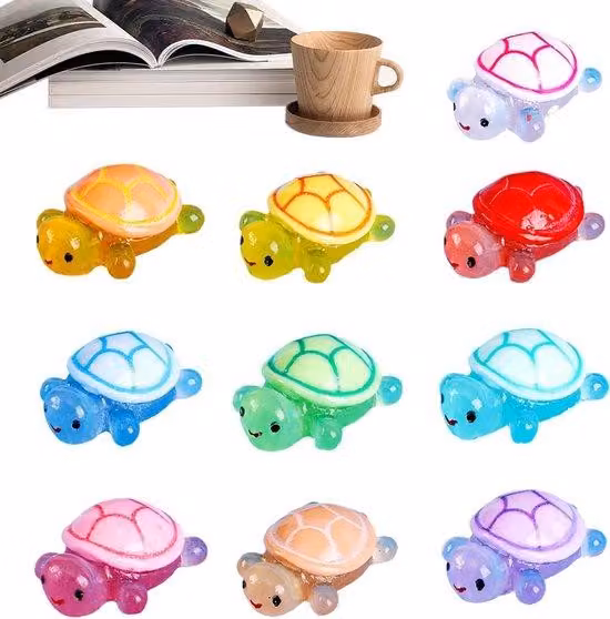 Świecące żółwie – Miniaturowe figurki – Dekoracje ogrodowe – Energooszczędne diody LED – 10 sztuk – Różne kolory