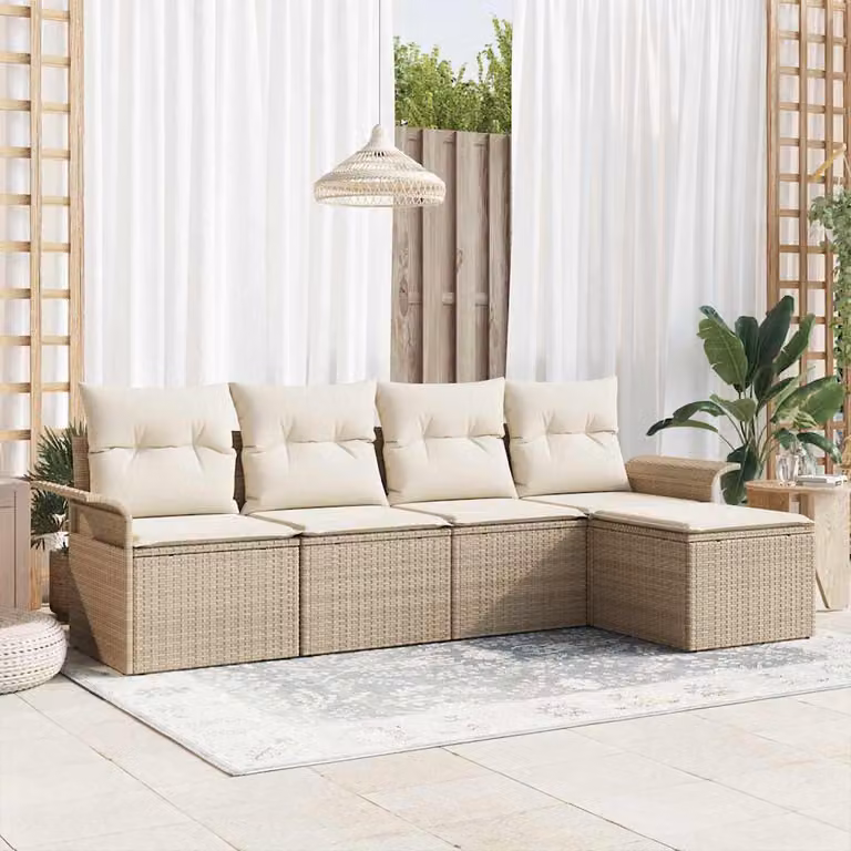 Maison Exclusive - Sofa na zewnątrz z poduszką 5 pcs Beżowy polirattan