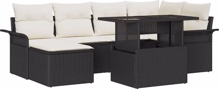 vidaXL Sofa ogrodowa z poduszkami 7-częściowa z czarnego polirattanu