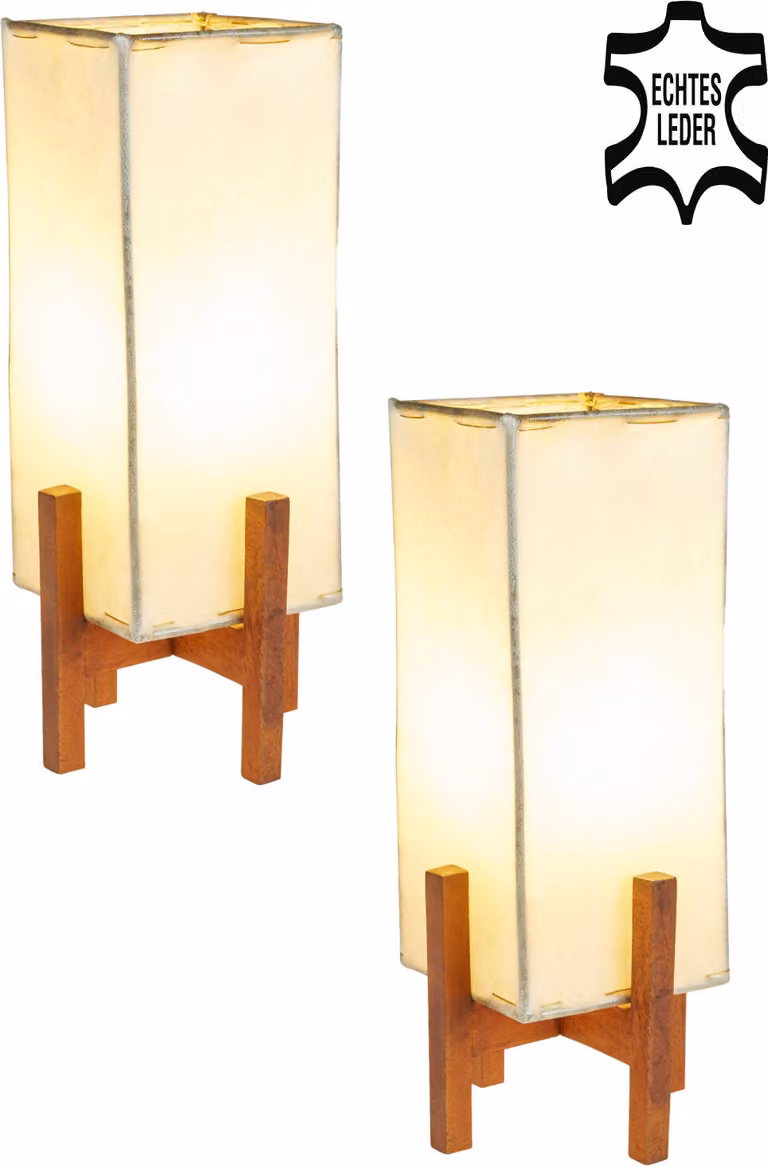 zestaw 2 orientalnych lamp stołowych Janka 30cm skórzana lampa kwadratowa | Marokańskie małe lampy stołowe wykonane z metalu, skórzany abażur | Orientalna dekoracja z Maroka, kolor beżowy