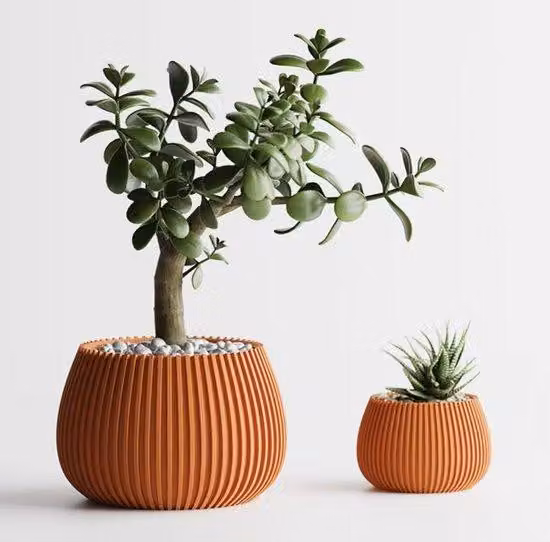 Minimalistyczne okrągłe wazony z pionowymi paskami | Idealne do roślin, kaktusów i bonsai | 2 rozmiary | Ręcznie wykonane we Włoszech