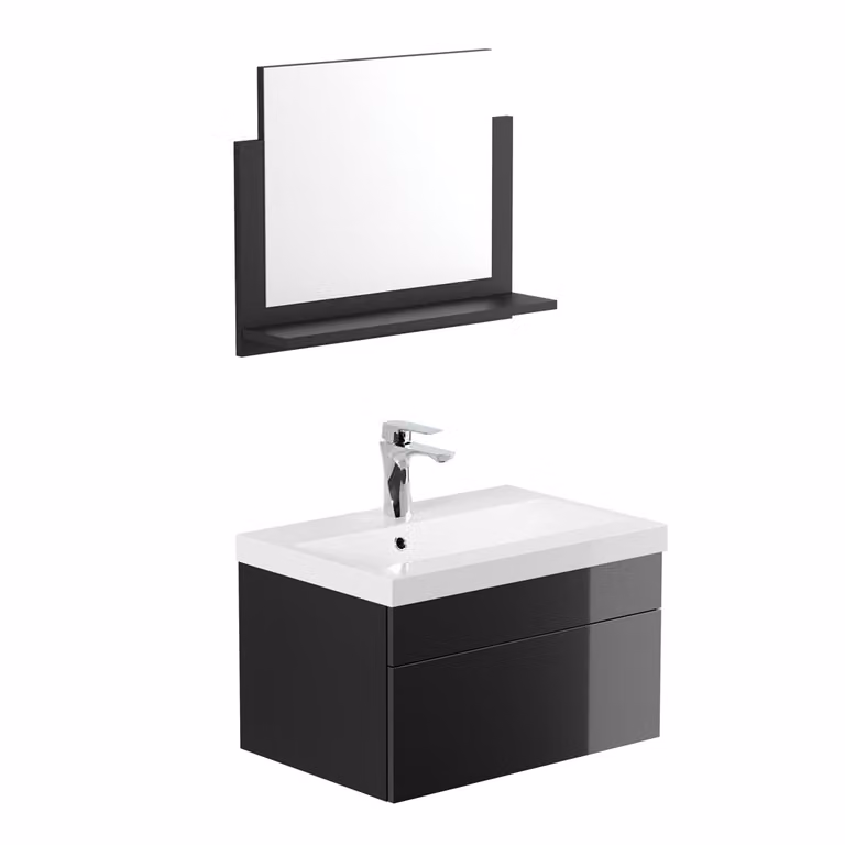 HOME DELUXE - Zestaw mebli łazienkowych - WANGEROOGE Black - Medium - zawiera umywalkę i komplet akcesoriów - Szerokość umywalki: ok. 60 cm I Meble łazienkowe Umywalka Zestaw mebli łazienkowych