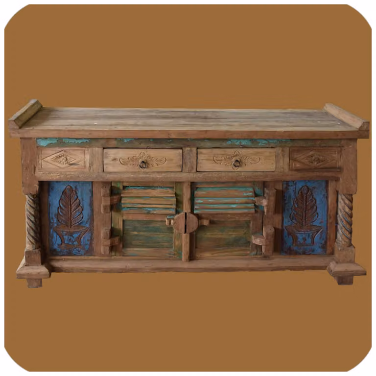 Komoda z litego drewna "Java" w kolorze starego drewna tekowego I Styl: Vintage - Boho - Shabby I Simandra