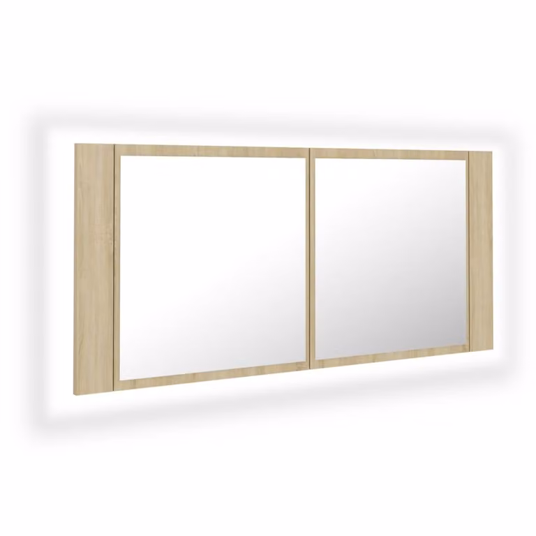 Szafka łazienkowa z lustrem i LED, dąb sonoma, 100x12x45, akryl