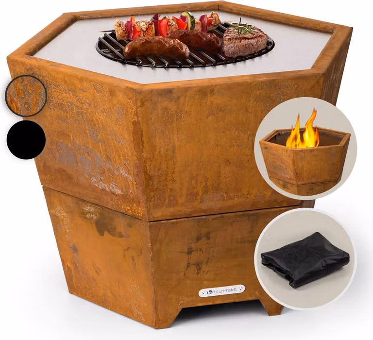 BlumfeldtHekla misa paleniskowa 2-w-1 Ø 60 cm wodo- i mrozoodporna płyta grillowa i ruszt do grillowania