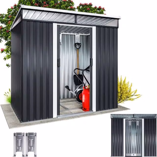 Szopa ogrodowa Gardebruk antracyt metalowa z oknem i przesuwnymi drzwiami W x S x G: 200 x 125 x 180 cm