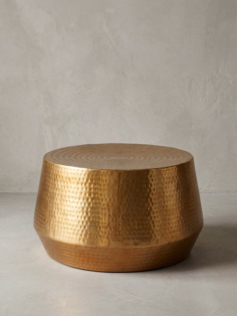 Stolik kawowy 60x36x60 cm aluminiowy stolik boczny złoty orientalny okrągły, płaski młotkowany metalowy stolik rozkładany, designerski stolik do salonu nowoczesny, stolik do salonu indyjski stolik mały