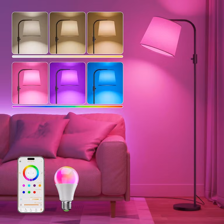 Lampa stojąca LED - Oświetlenie nastrojowe do wnętrz - Oświetlenie salonu - Regulowane kolory - 10 wat - Czarna
