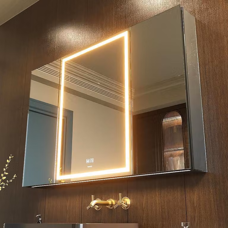 Lustro z oświetleniem – szafka łazienkowa z lustrem – utrzymanie porządku – funkcja anty-mgła – 100 x 70 cm – srebrny