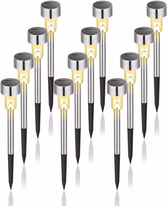 Lampy solarne zewnętrzne, 12 sztuk, ciepłe, białe, wodoodporne lampy solarne LED do użytku zewnętrznego, na taras, trawnik, ogród, podwórko, ścieżki
