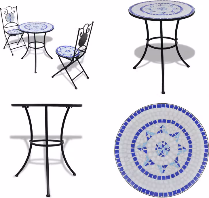vidaXL 3-częściowy zestaw bistro płytki ceramiczne niebieskie i białe - Meble ogrodowe - Zestaw bistro - Zestawy bistro - Zestaw ogrodowy