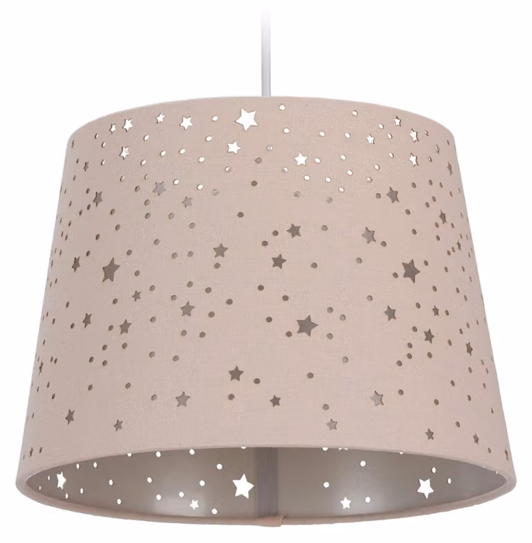 Relaxdays – lampka do pokoju dziecięcego „Gwiazdy”, wisząca lampka z kloszem dla dziewczynek, motyw gwiaździstego nieba, E27, okrągły klosz z tkaniny, różowa