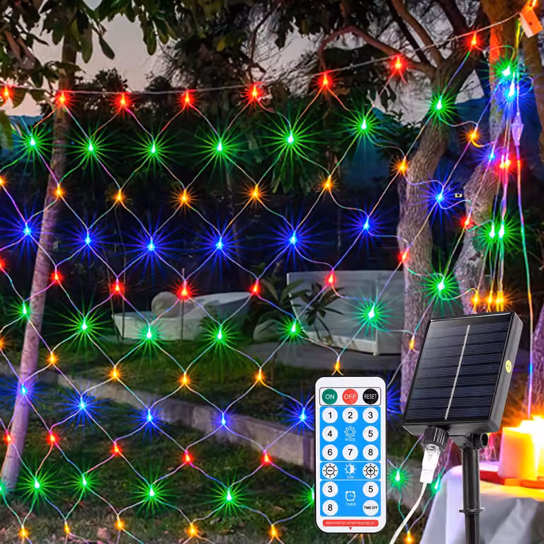 Bettizia LED Solar Lichternetz 3x2 m, kolorowa girlanda świąteczna, oświetlenie świąteczne, zasłona świetlna, dekoracja wewnętrzna i zewnętrzna, 8 trybów, IP44