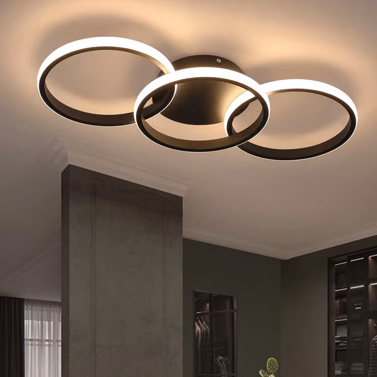 ZMH lampa sufitowa czarna LED lampa sufitowa do salonu - lampa sufitowa do przedpokoju nowoczesny design z 3 metalowymi pierścieniami 3000K ciepła biała lampa kuchenna 36W