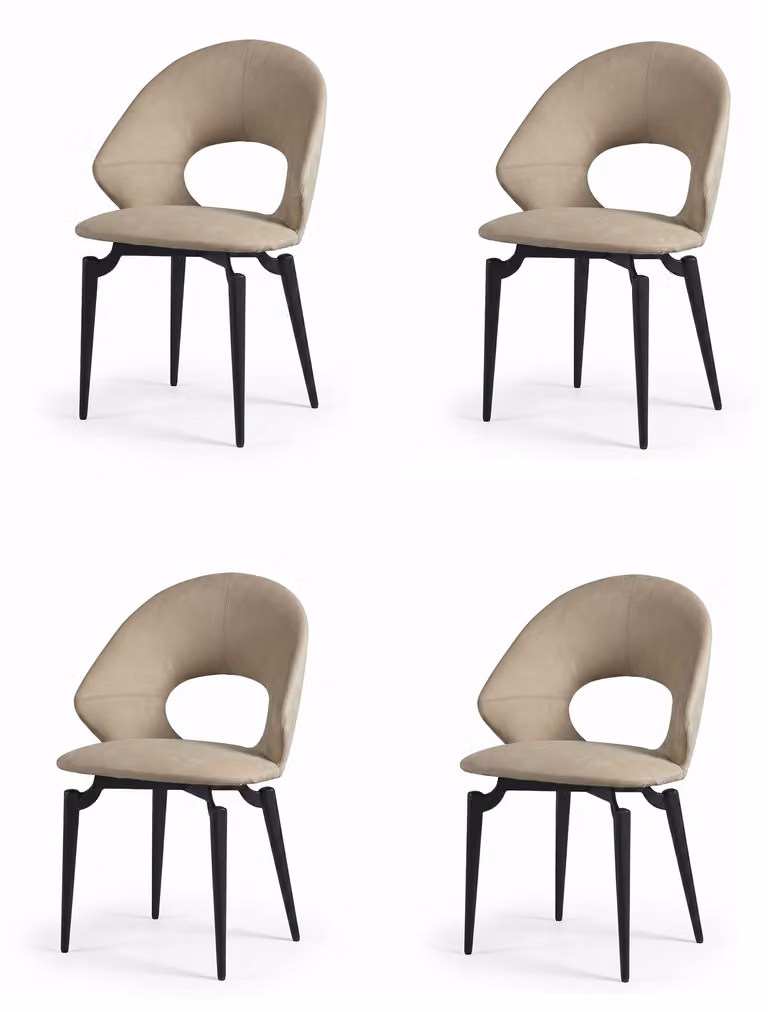 Zestaw czterech krzeseł do jadalni w stylu mid-century, kolor beżowy, obicie z sztucznej skóry, owalny kształt