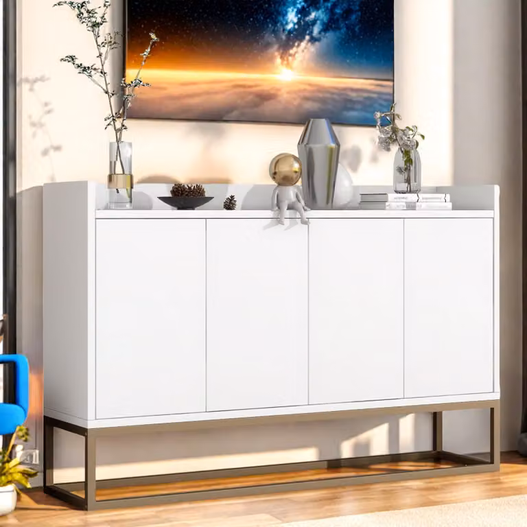 UnboxG Kredens 120x30x80 cm biały, szafka z 4 drzwiami, szafka do przechowywania do salonu – nowoczesny mebel do przechowywania