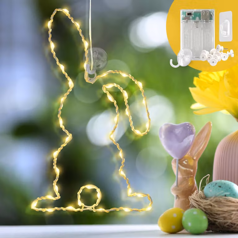 Świąteczna lampka LED z 40 ciepłymi, białymi diodami, timerem, motywem zajączka, długość 2 metry