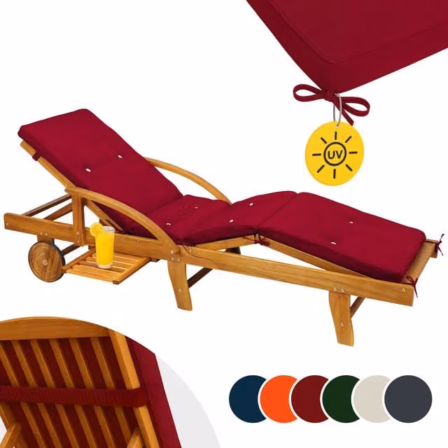 Czerwona poduszka na leżak Detex® z pianką i materiałem wodoodpornym W: 195 cm, S: 55 cm, W: 5 cm