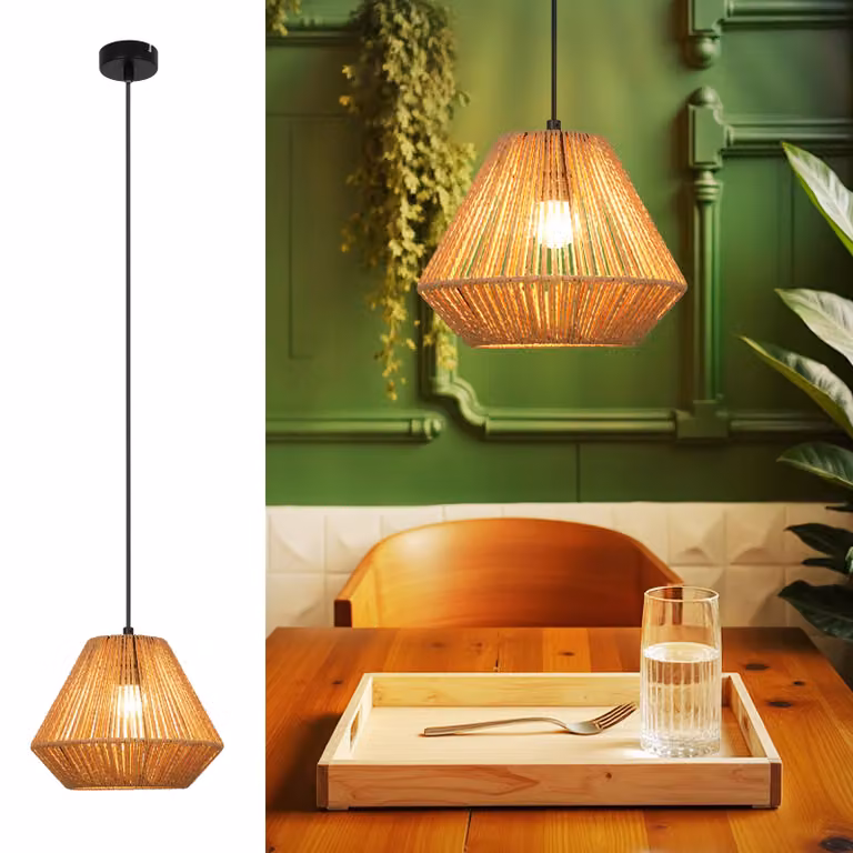 ZMH lampa wisząca vintage lampa wisząca do jadalni lampa wisząca do jadalni diamentowa lampa wisząca do jadalni 1 płomień rattan E27 lampa stołowa do sypialni łóżko salon korytarz (żarówka nie jest dołączona)
