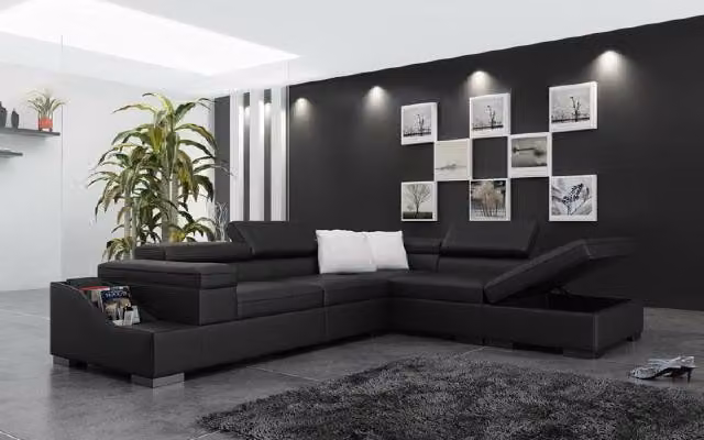 Komplet wypoczynkowy, narożnik, sofa, skórzana tapicerka, model Danzig