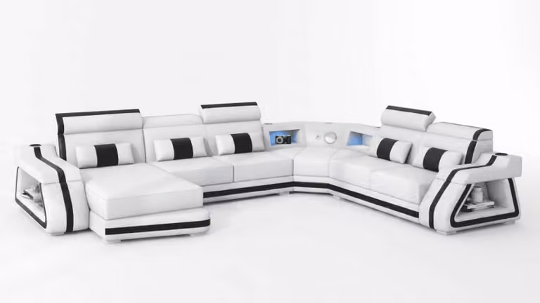 Nowoczesna, narożna sofa w kształcie litery "U", biała, z oświetleniem LED, ekskluzywny, nowoczesny zestaw
