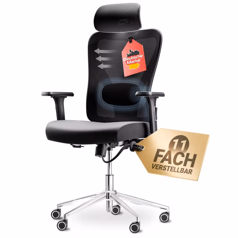 LUTIVO Alpha Ergonomiczne krzesło biurowe [ORIGINAL] Ergonomiczne krzesło biurowe z 11 komfortowymi ustawieniami | Krzesło gamingowe i obrotowe (czarne)