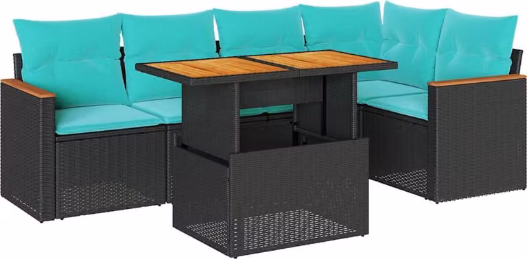vidaXL 6-częściowa sofa ogrodowa z poduszkami z czarnego polirattanu