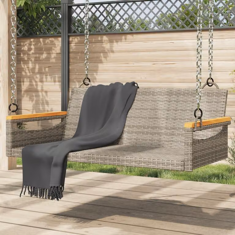 Hangingbank Polyrotan - Huśtawka ogrodowa - Relaks na świeżym powietrzu - Łatwy w utrzymaniu materiał - 109x62x40 cm - Szary