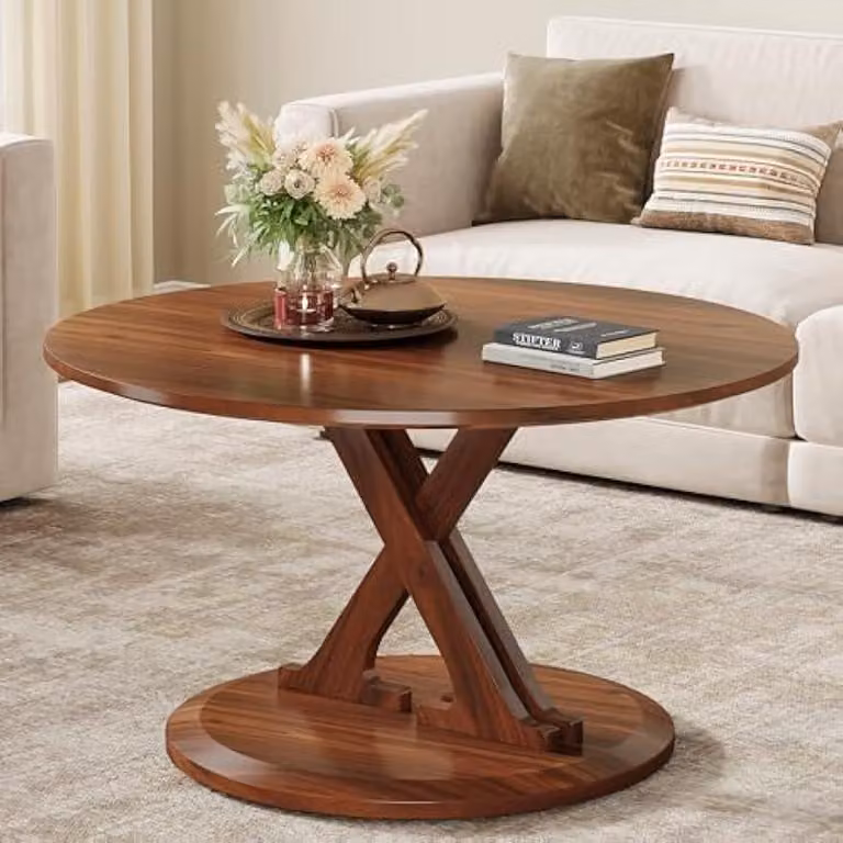 Stolik kawowy "Ronde" – stolik kawowy – kolor brązowy, styl vintage – design Mid-Century Modern – średnica 80 cm