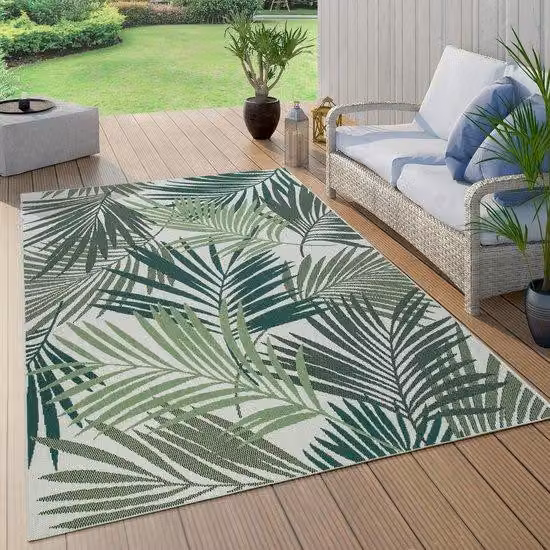 Dywan zewnętrzny 140x200 cm - polipropylen - wzór: dżungla palm - odpowiedni do użytku wewnątrz i na zewnątrz - sklep m