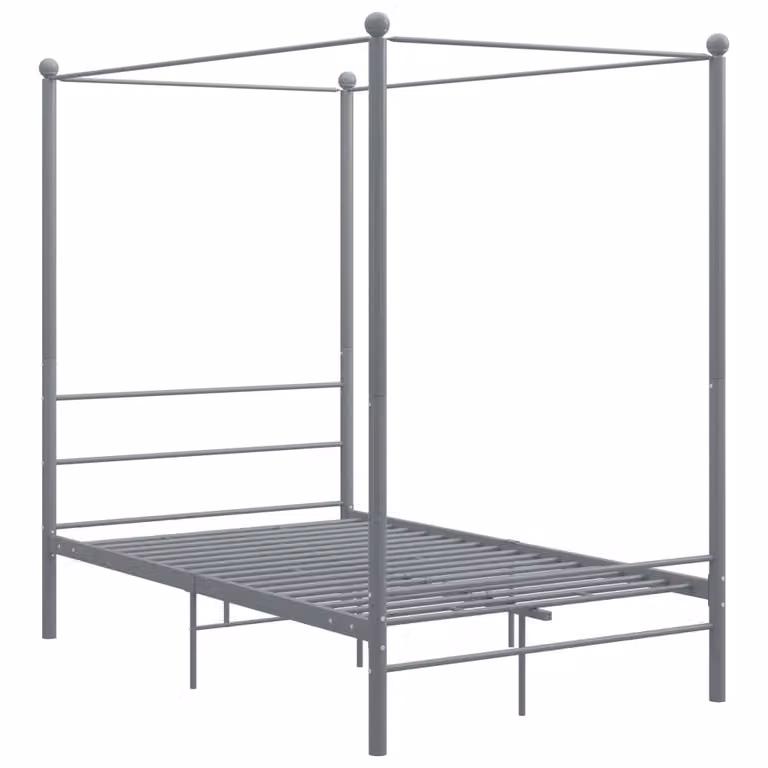 The Living Store łóżko z baldachimem szary metal 140x200 cm