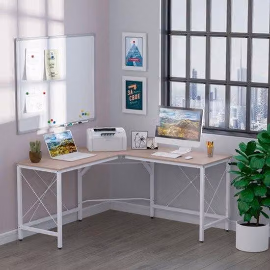 Biurko narożne w kształcie litery L - 150x150x76 cm - MDF, kolor naturalny - Meble do biura domowego - Biurko, miejsce pracy