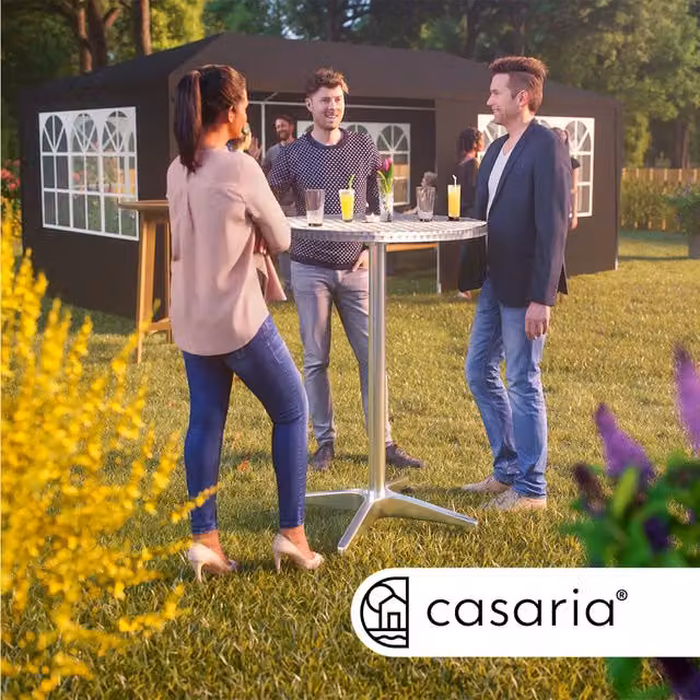Składany stolik barowy 2w1 Casaria Bistro z regulacją wysokości, srebrny, Średnica: 60 cm, Wysokość: 70-115 cm