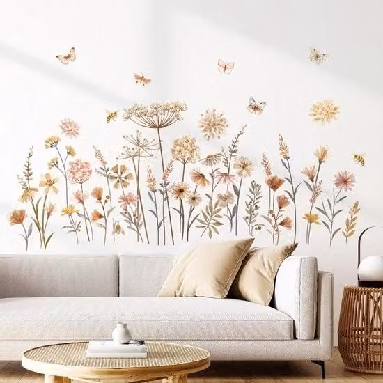 Naklejki ścienne „Boho Garden Flower” – dekoracja ścienna z motywem polnych kwiatów – 1 zestaw – wielokolorowe – PVC – 60 x 90 cm