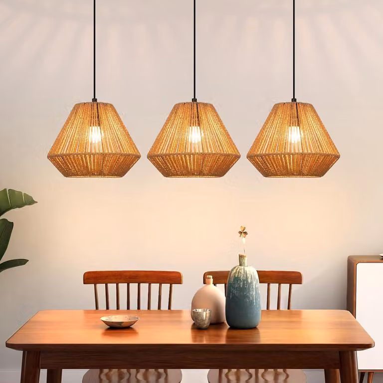 ZMH lampa wisząca boho lampa wisząca rattanowa lampa wisząca lampa wisząca z regulacją wysokości lampa wisząca jadalnia 3 płomienie lampa stołowa retro z gniazdem E27