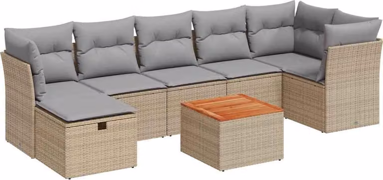 vidaXL 8-częściowa sofa ogrodowa z poduszkami Beżowy polirattan