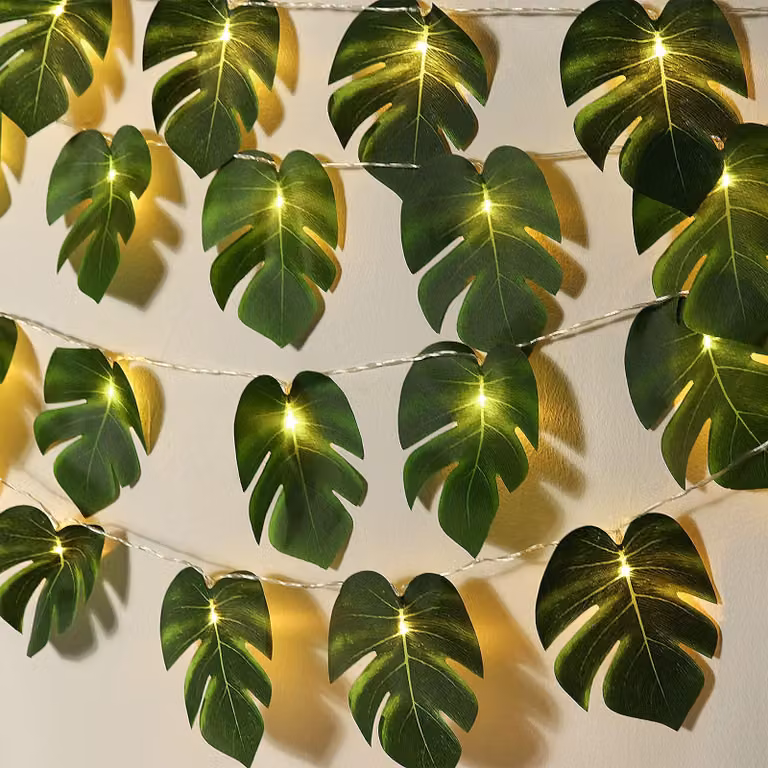 Światełka LED w kształcie Monstera, zestaw 2 sztuk, 20 diod LED, długość 3 metry, motyw tropikalny