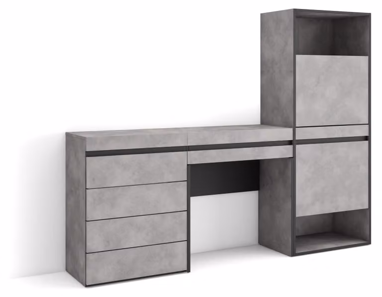 Szafka na buty, 187x145x35 cm, 2 drzwiczki, 2 otwarte półki, kolor: szary (cement)