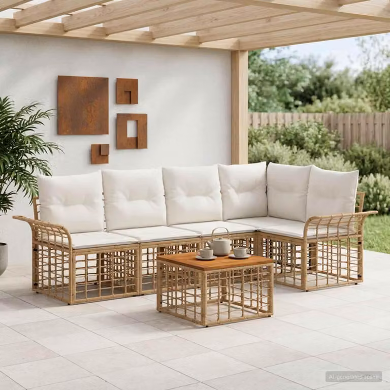 Maison Exclusive - Zestaw mebli ogrodowych, sofa i 6 foteli, kolor naturalny i kremowy, 5 miejsc siedzących