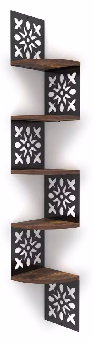 Półka narożna - Pięć poziomów - Kwiatowy kształt - Len i żelazo - 19,5 x 19,5 cm