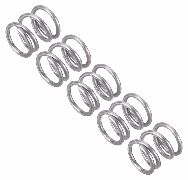 5 sprężyn dociskowych, stal nierdzewna 304, wymiary 0,6 x 5 x 5 mm, kolor srebrny