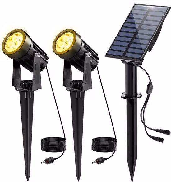 Oświetlenie ogrodowe zasilane energią słoneczną - Lampy solarne do użytku zewnętrznego - Oświetlenie ogrodu - Wodoodporność IP65 - Bateria 3000 mAh - Ciepła biel