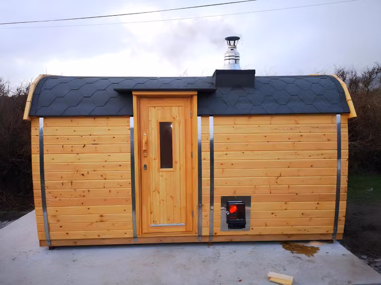 Holzsauna Gartensauna Außensauna Sauna Fasssauna 4-6 Personen 46 mm 400 cm