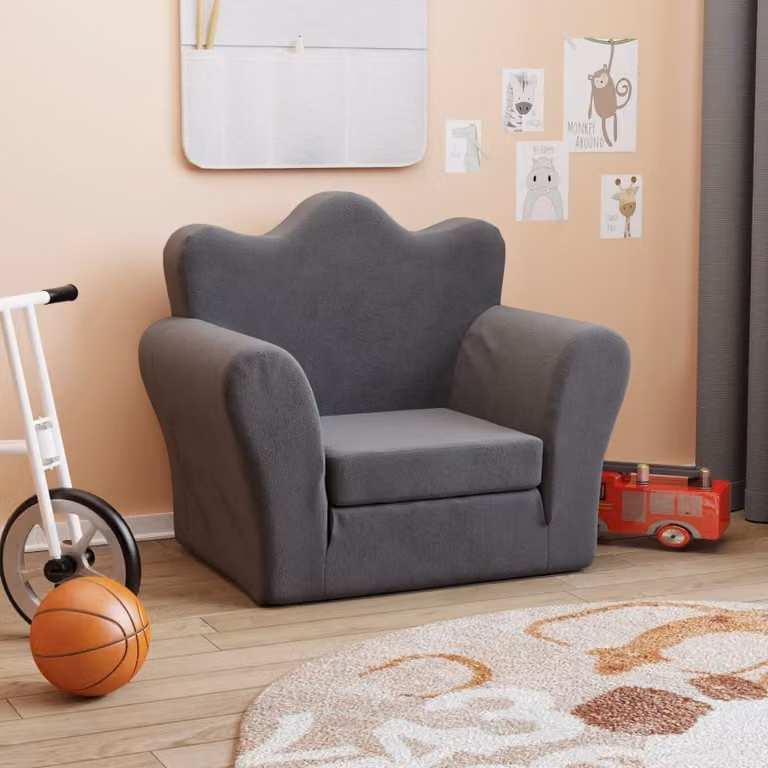 Maison Exclusive - Rozkładana sofa dla dzieci, kolor antracytowy, miękka, pluszowa